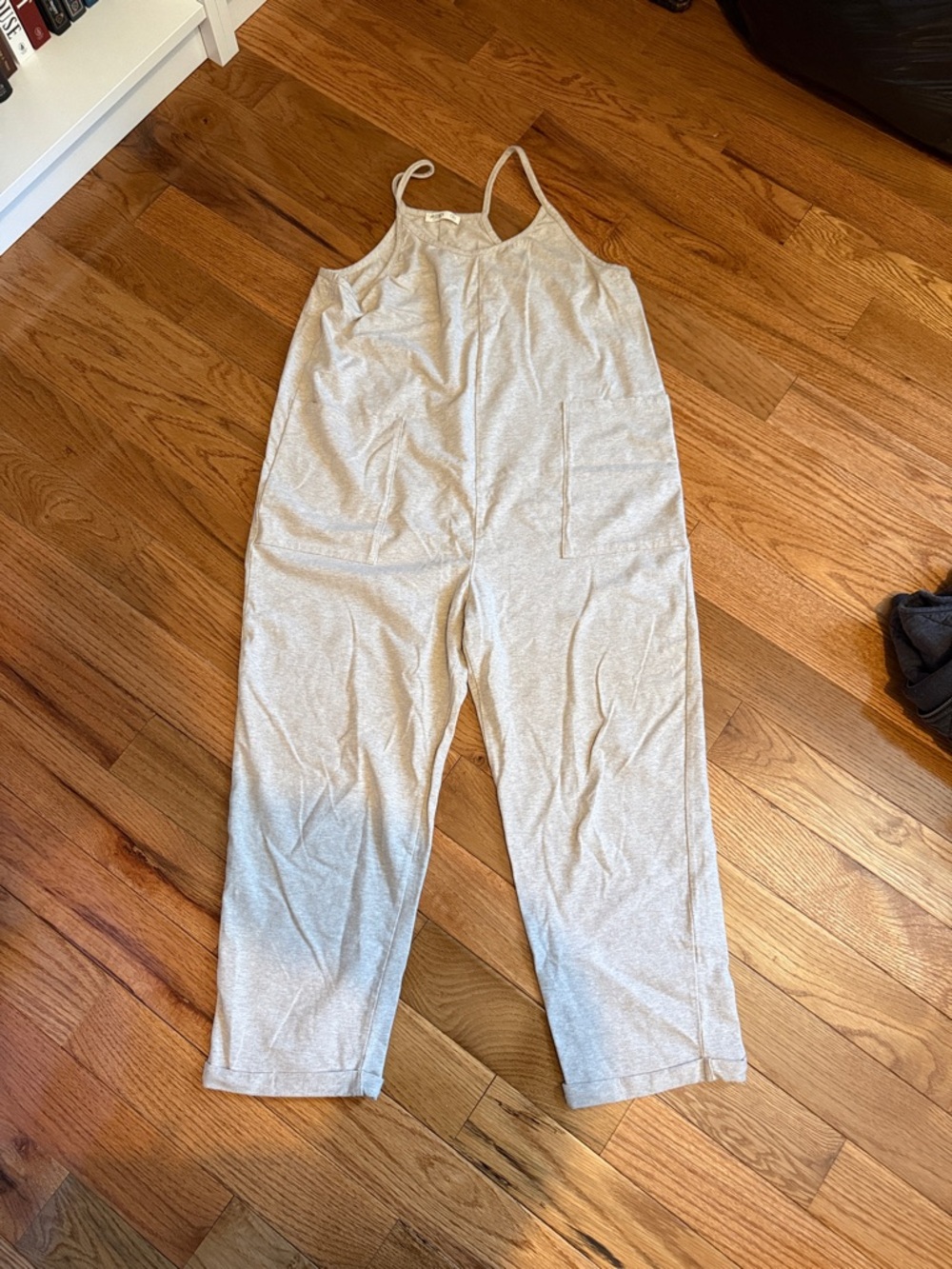 Light Gray Sleeveless Knit Jumpsuit with Front Pockets